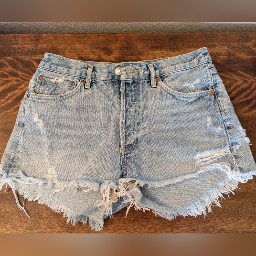 Agolde Blue Jean Shorts Distressed High-Waisted